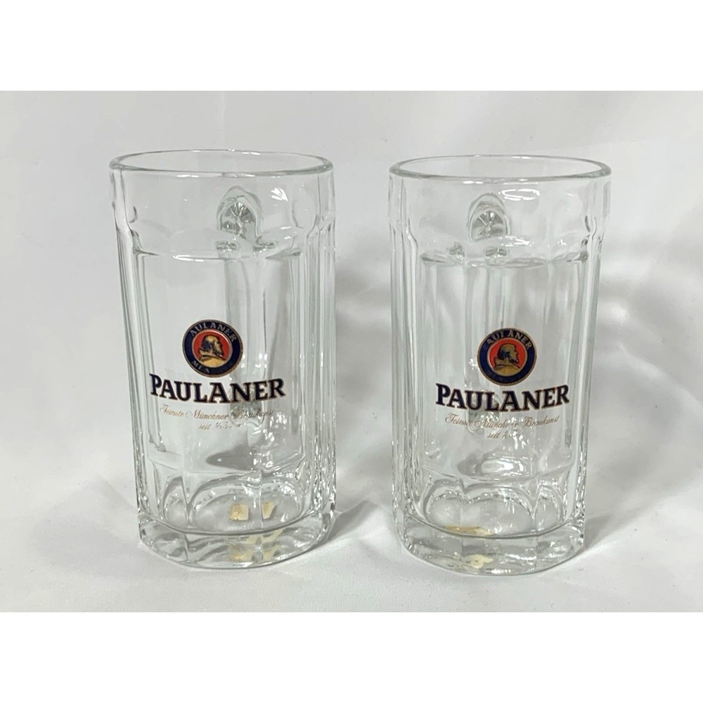 Paulaner Munchen Glass Beer Mugs Set of 2 Ribbed‎ Clear Made in Germany .3L VNTG
